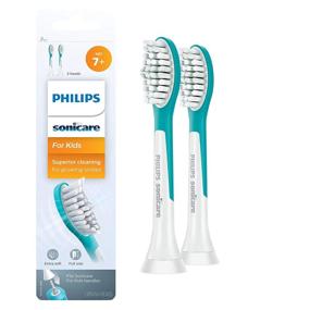 img 4 attached to Philips Sonicare for Kids 7+ Genuine Replacement Toothbrush Heads - 2 Brush Heads, Turquoise and White, Standard - HX6032/94