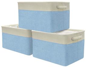 img 4 attached to 📦 Sorbus Large Storage Basket Set [3-Pack] - Spacious Rectangular Fabric Collapsible Organizer Bins with Convenient Carry Handles for Linens, Towels, Toys, Clothes, Kids Room, Nursery (Cream White Trim (Blue)
