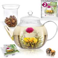 🍵 teabloom stovetop & microwave safe glass teapot (40 oz / 1.2 l) with detachable loose tea glass infuser - includes 2 blooming teas - 2-in-1 tea kettle and tea maker (holds 4-5 cups) logo