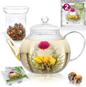 img 4 attached to 🍵 Teabloom Stovetop & Microwave Safe Glass Teapot (40 OZ / 1.2 L) with Detachable Loose Tea Glass Infuser - Includes 2 Blooming Teas - 2-in-1 Tea Kettle and Tea Maker (Holds 4-5 Cups)