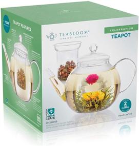 img 1 attached to 🍵 Teabloom Stovetop & Microwave Safe Glass Teapot (40 OZ / 1.2 L) with Detachable Loose Tea Glass Infuser - Includes 2 Blooming Teas - 2-in-1 Tea Kettle and Tea Maker (Holds 4-5 Cups)