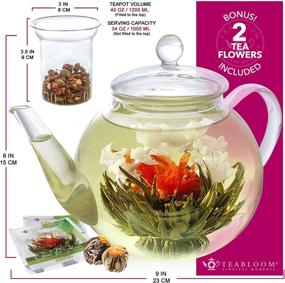 img 3 attached to 🍵 Teabloom Stovetop & Microwave Safe Glass Teapot (40 OZ / 1.2 L) with Detachable Loose Tea Glass Infuser - Includes 2 Blooming Teas - 2-in-1 Tea Kettle and Tea Maker (Holds 4-5 Cups)