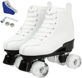 img 4 attached to 👟 Classic High-Top PU Leather Double-Row Roller Skates for Women, Men, and Girls – Four-Wheel Unisex Roller Skates