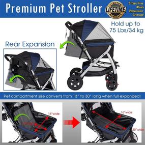 img 3 attached to HPZ Pet Rover Premium Heavy Duty Dog/Cat/Pet Stroller: Convenient Convertible Compartment & Zipperless Entry for Easy Travel with Small, Medium, Large Pets