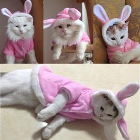 img 1 attached to Medium Pink Plush Rabbit Outfit with Hood & Bunny Ears for Small Dogs & Cats - Bro'Bear