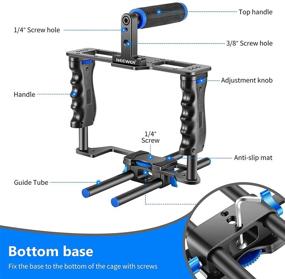 img 2 attached to 📷 Enhanced Neewer Camera Video Cage Film Movie Making Kit with Top Handle, Dual Hand Grip, Two 15mm Rods - Compatible with Canon, Sony, Fujifilm, Nikon DSLR Camera & Camcorder (Black + Blue)