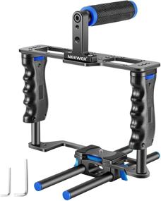 img 4 attached to 📷 Enhanced Neewer Camera Video Cage Film Movie Making Kit with Top Handle, Dual Hand Grip, Two 15mm Rods - Compatible with Canon, Sony, Fujifilm, Nikon DSLR Camera & Camcorder (Black + Blue)