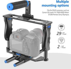img 3 attached to 📷 Enhanced Neewer Camera Video Cage Film Movie Making Kit with Top Handle, Dual Hand Grip, Two 15mm Rods - Compatible with Canon, Sony, Fujifilm, Nikon DSLR Camera & Camcorder (Black + Blue)