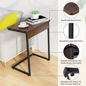 img 2 attached to 🪑 C-Shaped Snack Side Table with Sturdy Metal Frame - LEHOM Durable End Table Nightstand, Stable Laptop Stand - TV Tray Table for Couch, Balcony, Living Room, Bedroom - Easy Assembly in Rustic Brown