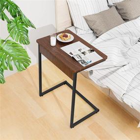 img 1 attached to 🪑 C-Shaped Snack Side Table with Sturdy Metal Frame - LEHOM Durable End Table Nightstand, Stable Laptop Stand - TV Tray Table for Couch, Balcony, Living Room, Bedroom - Easy Assembly in Rustic Brown