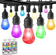 🎉 hueliv 2-pack 49ft colored outdoor string lights: dimmable warm white & rgb café led lights for christmas, holiday | 30+4 impact resistant bulbs, commercial patio light | 3 remote control, upgraded version | 98ft extension logo