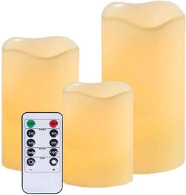 img 4 attached to 🕯️ Flameless Battery Operated Flickering Candles: Set of 3 Large Pillar LED Real Wax Electric Votive Candle Lights with Remote Control – Perfect for Weddings, Parties, Outdoor Events, Diwali Garden Decor