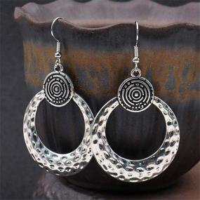 img 3 attached to 🌙 DAMLENG Unique Chic Bohemian Handmade Vintage Gold Silver Hollow Round Dangle Drop Earrings: A National Style Retro Crescent Hammered Hoop for Women Girls