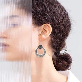 img 1 attached to 🌙 DAMLENG Unique Chic Bohemian Handmade Vintage Gold Silver Hollow Round Dangle Drop Earrings: A National Style Retro Crescent Hammered Hoop for Women Girls