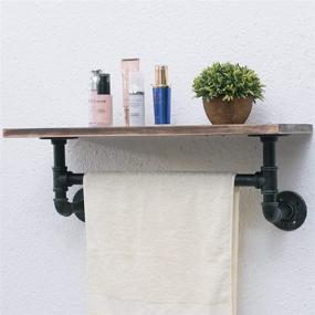 img 2 attached to 🛁 Wuxiuqi Industrial Pipe Shelf: Rustic Wall Shelf with Towel Bar for Bathroom - 1-Tiered Pipe Shelves - Wood Shelving (1-Layer, 24in)