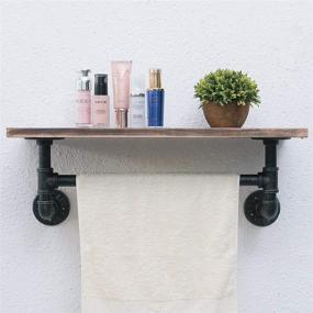 img 4 attached to 🛁 Wuxiuqi Industrial Pipe Shelf: Rustic Wall Shelf with Towel Bar for Bathroom - 1-Tiered Pipe Shelves - Wood Shelving (1-Layer, 24in)