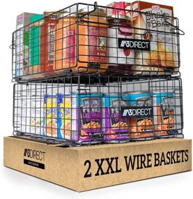 img 4 attached to 📦 XXL Stackable Wire Pantry Baskets - Set of 2 for Optimal Kitchen Organization and Storage - Foldable Metal Organizer Bins for Food Storage, Snacks, Fruits