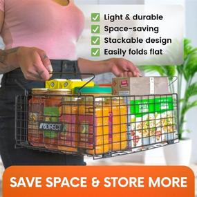 img 1 attached to 📦 XXL Stackable Wire Pantry Baskets - Set of 2 for Optimal Kitchen Organization and Storage - Foldable Metal Organizer Bins for Food Storage, Snacks, Fruits