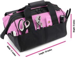 img 3 attached to Pink Power 16 Inch Tool Bag for Women: 22 Pockets, Shoulder Strap, and Ample Storage
