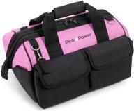 pink power 16 inch tool bag for women: 22 pockets, shoulder strap, and ample storage logo