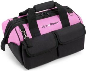 img 4 attached to Pink Power 16 Inch Tool Bag for Women: 22 Pockets, Shoulder Strap, and Ample Storage