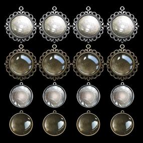 img 2 attached to Double-Sided Round Pendant Trays and Glass Cabochon Set with Key Ring for Bracelet and Necklace DIY Crafting and Gift Making by Seasonsky