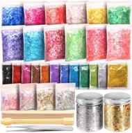🎨 leobro resin supplies kit - 49pcs: extra fine glitter, glitter flakes sequins, foil flakes | craft glitter for resin art, nail art, slime, jewelry making | mixing stick & tweezers included logo