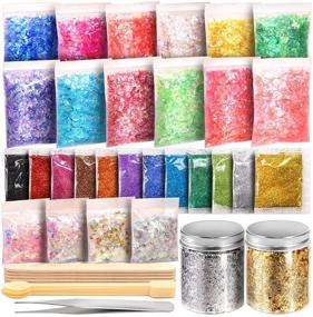 img 4 attached to 🎨 LEOBRO Resin Supplies Kit - 49PCS: Extra Fine Glitter, Glitter Flakes Sequins, Foil Flakes | Craft Glitter for Resin Art, Nail Art, Slime, Jewelry Making | Mixing Stick & Tweezers Included