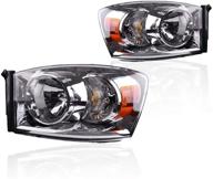 🚗 chrome housing amber reflector clear lens headlamps for 2006-2008 dodge ram 1500, 2006-2009 ram 2500 3500 passenger and driver side - replaces 68003125ab, 68003124ab logo