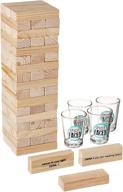 🏢 tipsy tower glass drinking game set - ideal gift for birthdays, father's day & more, new box - brown, with wooden blocks & 4 lead-free shots logo