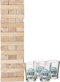 img 3 attached to 🏢 Tipsy Tower Glass Drinking Game Set - Ideal Gift for Birthdays, Father's Day & More, New Box - Brown, with Wooden Blocks & 4 Lead-Free Shots