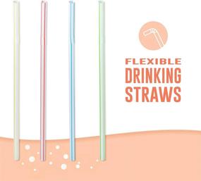 img 2 attached to [500 Pack] Striped Flexible Plastic Drinking Straws Disposable Straw 8'' inches Tall Assorted Colors - Perfect for Parties, Events & Drinks