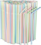 [500 pack] striped flexible plastic drinking straws disposable straw 8'' inches tall assorted colors - perfect for parties, events & drinks logo