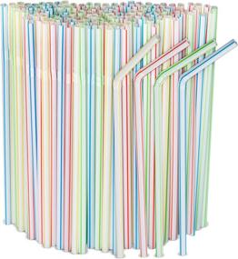 img 4 attached to [500 Pack] Striped Flexible Plastic Drinking Straws Disposable Straw 8'' inches Tall Assorted Colors - Perfect for Parties, Events & Drinks