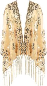 img 4 attached to 💃 BABEYOND Vintage 1920s Sequin Fringed Shawl Wrap - Ideal for Evening Events, Weddings, and Bridal wear - Elegant Cape Scarf