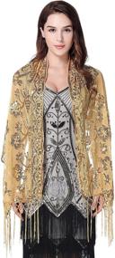 img 3 attached to 💃 BABEYOND Vintage 1920s Sequin Fringed Shawl Wrap - Ideal for Evening Events, Weddings, and Bridal wear - Elegant Cape Scarf