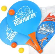 🏓 viahart surfminton classic beach tennis wooden paddle game set - enhanced for fall 2019 - includes 4 balls, 2 water resistant rackets, and a reusable mesh bag логотип