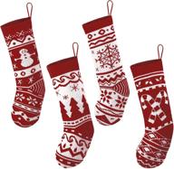 🎄 set of 4 knit christmas stockings - tree, snowflakes, snowman & candy cane patterns - holiday tree decoration логотип