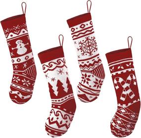 img 4 attached to 🎄 Set of 4 Knit Christmas Stockings - Tree, Snowflakes, Snowman & Candy Cane Patterns - Holiday Tree Decoration