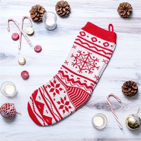 img 2 attached to 🎄 Set of 4 Knit Christmas Stockings - Tree, Snowflakes, Snowman & Candy Cane Patterns - Holiday Tree Decoration