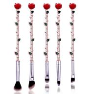 rose eye makeup brush set - 5pcs wand makeup brushes: soft synthetic fiber, metallic handle for eyebrow, eyeshadow, foundation, blending and lips. ideal gift for sister or girlfriend - rose gold logo