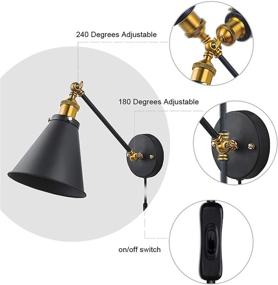 img 2 attached to Vintage Industrial Bedroom Wall Lamps with Plug-in Switch - Upgraded Simplicity Sconces for Wall Reading - Set of 2