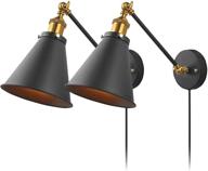 vintage industrial bedroom wall lamps with plug-in switch - upgraded simplicity sconces for wall reading - set of 2 логотип