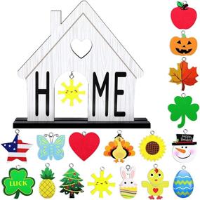 img 4 attached to 🏡 Wooden Home Decorative Signs: Interchangeable Table Centerpiece for Halloween, Thanksgiving, Christmas Dinner & More - Blessed Table Decor for Home Interchangeable Sign, Room Table Decoration