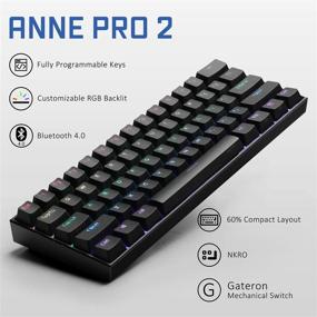 img 3 attached to 🔑 ANNE PRO 2, 60% Проводная/беспроводная механическая клавиатура (Gateron Blue Switch/черный корпус) - Полностью программируемая с RGB подсветкой - Нажатие стрелок - двухцветные клавиши PBT - NKRO - долговечный аккумулятор на 1900mAh