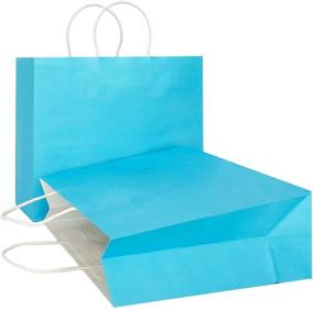 img 4 attached to 🎁 AZOWA 25-Pack Blue Kraft Paper Gift Bags with Handles - Large Size (12.5" L x 4.7" W x 10.2" H) - Horizontal Design