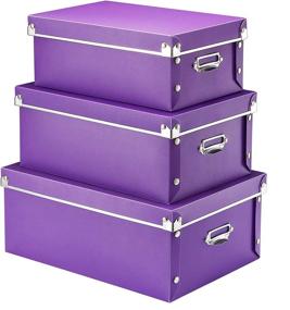 img 4 attached to 📦 SEEKIND Purple Decorative Storage Box Set with Lid - Plastic Bins, Handles, Fastening, Moisture-Proof, Foldable - Ideal for Clothes, Cosmetics, Blankets