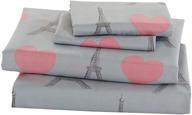 🏰 elegant home multicolors pink grey paris eiffel tower bonjour design: fun printed sheet set for girls/kids/teens - paris theme (full size) logo