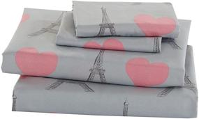 img 2 attached to 🏰 Elegant Home Multicolors Pink Grey Paris Eiffel Tower Bonjour Design: Fun Printed Sheet Set for Girls/Kids/Teens - Paris Theme (Full Size)