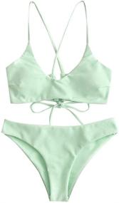 img 3 attached to 👙 Flattering ZAFUL Bralette Swimsuit with Spaghetti Straps: A Must-Have for Women's Poolside Style